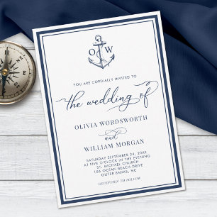 Nautical Anchor Monogram Frame Navy Hochzeit Einladung