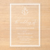 Nautical Anchor Monogram Frame White Wedding Acryleinladungen (Vorderseite)