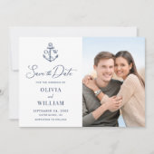Nautical Anchor Monogram Navy Blue Wedding Foto Save The Date (Vorderseite)