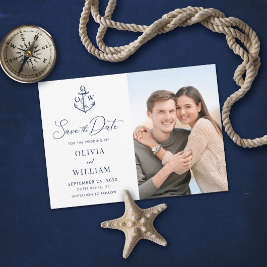 Nautical Anchor Monogram Navy Blue Wedding Foto Save The Date