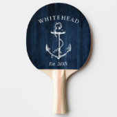 Nautical Anchor Monogram Navy Blue Wood Tischtennis Schläger (Vorderseite)