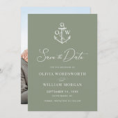 Nautical Anchor Monogram Sage Green Wedding Save The Date (Vorne/Hinten)