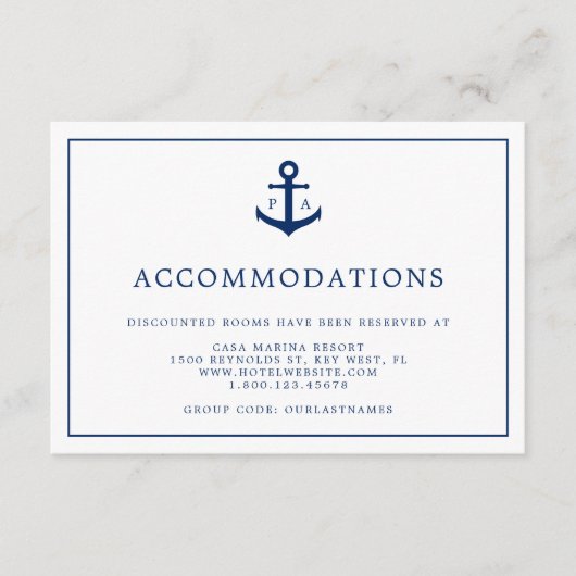 Nautical Anchor Monogram Wedding Accommodations Begleitkarte (Vorderseite)