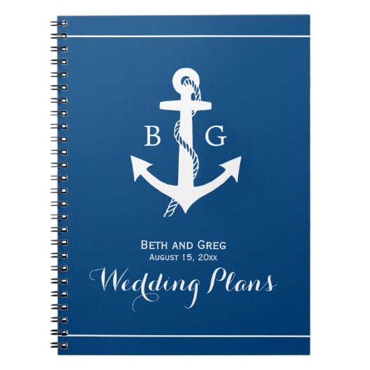 Nautical Anchor Monogram Wedding Planner Notebook Notizblock (Vorderseite)