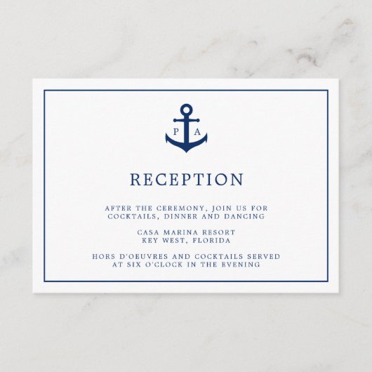 Nautical Anchor Monogram Wedding Reception Begleitkarte (Vorderseite)