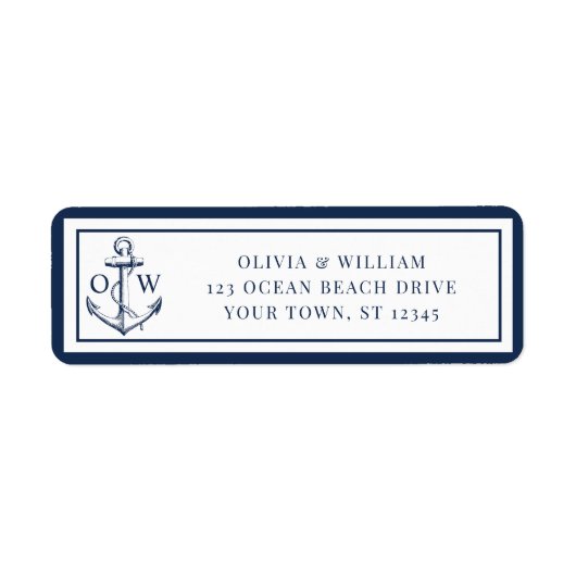 Nautical Anchor Monogram Wedding Rücksendeadresse (Vorne)
