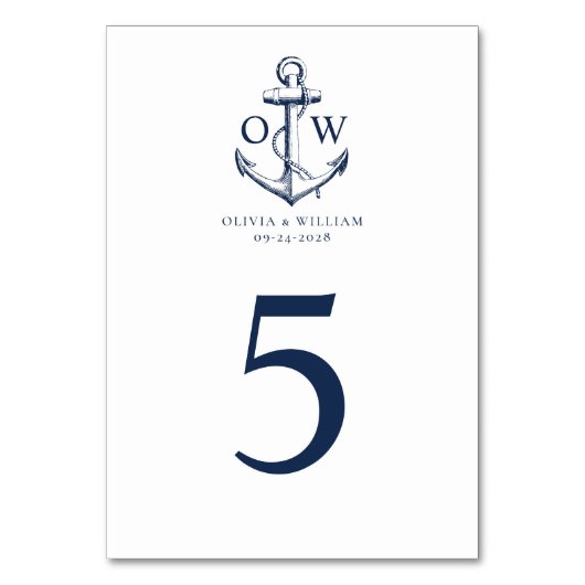 Nautical Anchor Monogram Wedding Tischnummer (Vorderseite)