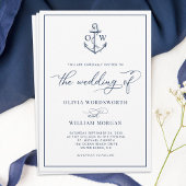 Nautical Anchor Monogram White Wedding Einladung