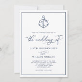 Nautical Anchor Monogram White Wedding Einladung (Vorderseite)