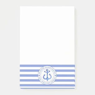 Nautical Anchor Navy Blau Streifen Personalisiert Post-it Klebezettel
