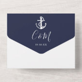 Nautical Anchor Navy Blue and White Script Hochzei All In One Einladung (Rückseite)