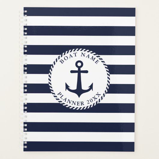 Nautical Anchor Navy Blue Boat Name 2024 Planer (Vorderseite)