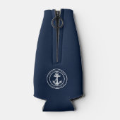 Nautical Anchor Navy Blue Boat Name Custom Flaschenkühler (Rückseite)