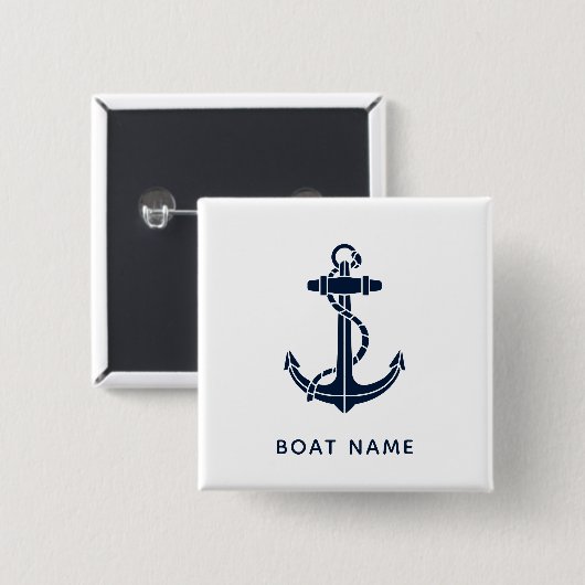 Nautical Anchor Navy Blue Boat Name Küste Custom Button (Vorne & Hinten)