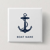 Nautical Anchor Navy Blue Boat Name Küste Custom Button (Vorderseite)