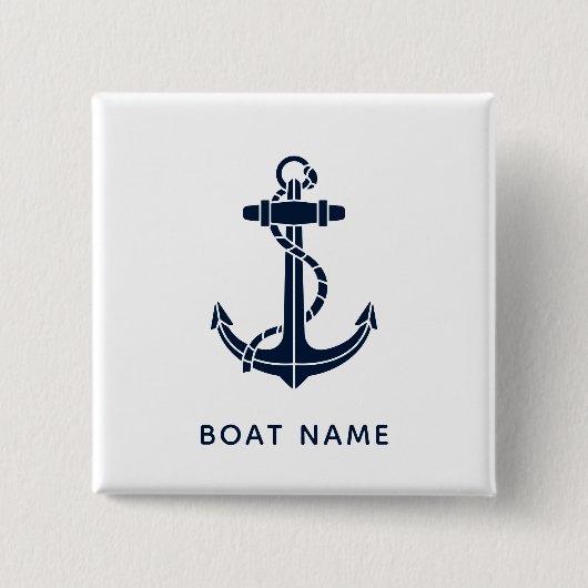 Nautical Anchor Navy Blue Boat Name Küste Custom Button (Vorderseite)