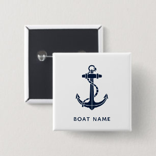 Nautical Anchor Navy Blue Boat Name Küste Custom Button