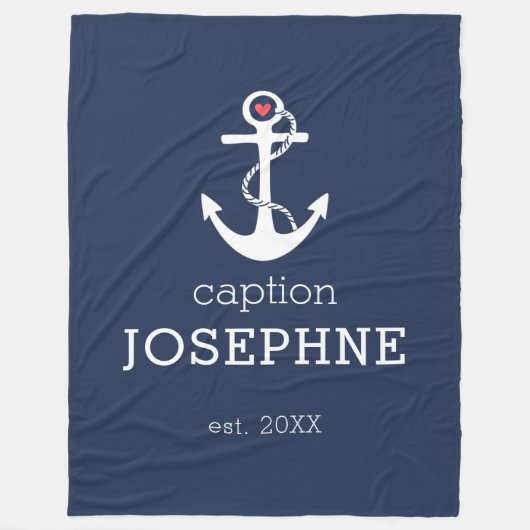 Nautical Anchor Navy Blue Capture Personalisiert Fleecedecke (Vorderseite)