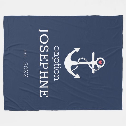 Nautical Anchor Navy Blue Capture Personalisiert Fleecedecke (Vorderseite (Horizontal))