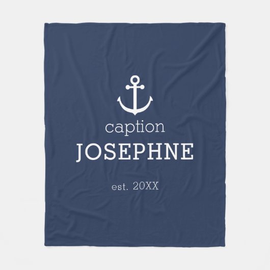 Nautical Anchor Navy Blue Capture Personalisiert Fleecedecke (Vorderseite)
