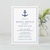 Nautical Anchor Navy Blue Elegante Bridal Brunch Einladung (Stehend Vorderseite)