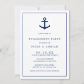 Nautical Anchor Navy Blue Elegante Engagement Part Einladung (Vorderseite)