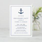 Nautical Anchor Navy Blue Elegante Engagement Part Einladung (Stehend Vorderseite)