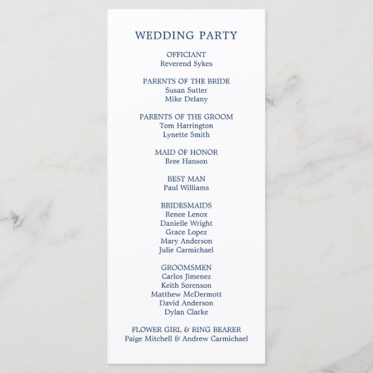 Nautical Anchor Navy Blue Elegante Hochzeit Programm (Rückseite)