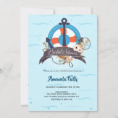 Nautical Anchor Navy Blue Floral Baby Shooter Einladung (Vorderseite)