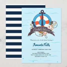 Nautical Anchor Navy Blue Floral Baby Shooter Einladung
