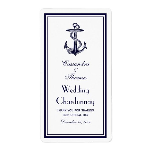 Nautical Anchor Navy Blue Gerahmt 2BV Weinflasche (Vorne)