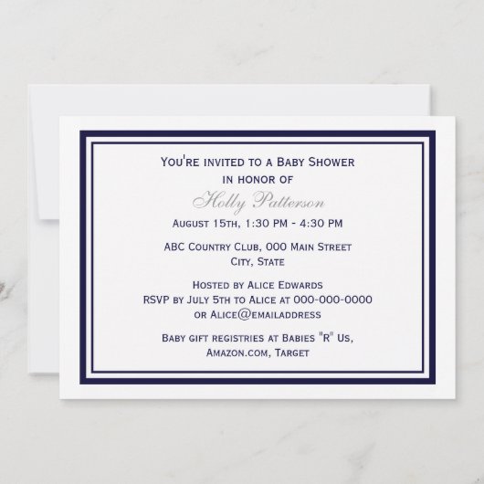 Nautical Anchor Navy Blue Gerahmt 2H Baby Dusche Einladung (Rückseite)