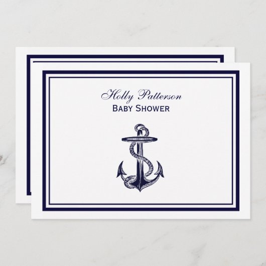 Nautical Anchor Navy Blue Gerahmt 2H Baby Dusche Einladung (Vorne/Hinten)