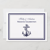 Nautical Anchor Navy Blue Gerahmt 2H Wedding Einladung (Vorderseite)