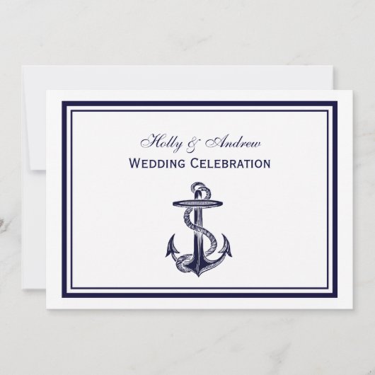 Nautical Anchor Navy Blue Gerahmt 2H Wedding Einladung (Vorderseite)