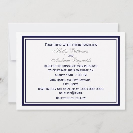 Nautical Anchor Navy Blue Gerahmt 2H Wedding Einladung (Rückseite)