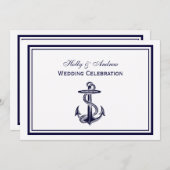 Nautical Anchor Navy Blue Gerahmt 2H Wedding Einladung (Vorne/Hinten)