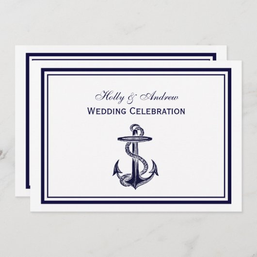 Nautical Anchor Navy Blue Gerahmt 2H Wedding Einladung (Vorne/Hinten)