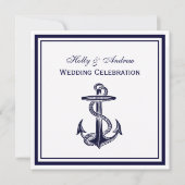 Nautical Anchor Navy Blue Gerahmt 2SQ Hochzeit Einladung (Vorderseite)
