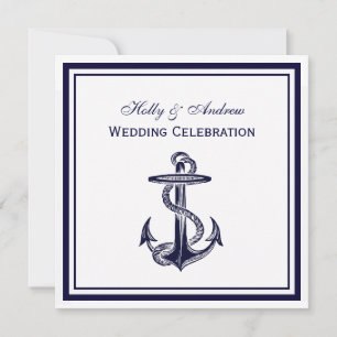 Nautical Anchor Navy Blue Gerahmt 2SQ Hochzeit Einladung