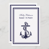 Nautical Anchor Navy Blue Gerahmt 2V Sweet 16 Einladung (Vorne/Hinten)