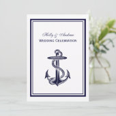 Nautical Anchor Navy Blue Gerahmt 2V Wedding Einladung (Stehend Vorderseite)