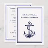 Nautical Anchor Navy Blue Gerahmt 2V Wedding Einladung (Vorne/Hinten)