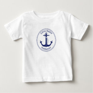 Nautical Anchor Navy Blue Little Sailor Name Baby T-shirt