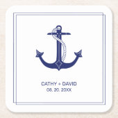 Nautical Anchor Navy Blue Monogram Names Wedding Rechteckiger Pappuntersetzer (Vorderseite)