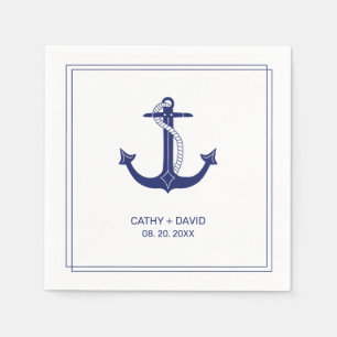 Nautical Anchor Navy Blue Monogram Names Wedding Serviette