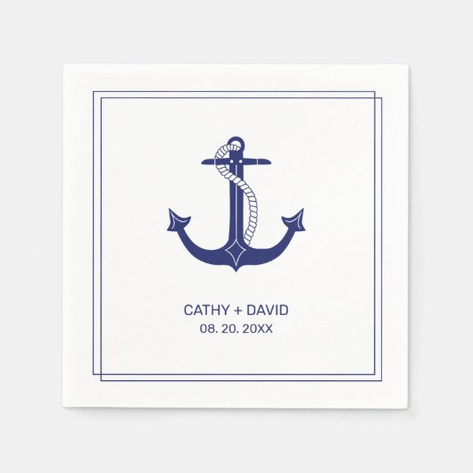 Nautical Anchor Navy Blue Monogram Names Wedding Serviette (Vorderseite)