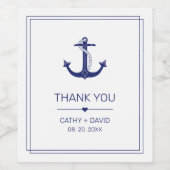 Nautical Anchor Navy Blue Monogram Names Wedding Weinetikett (Einzelnes Label)
