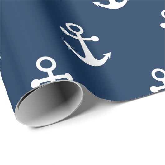 Nautical Anchor Navy Blue Pattern Wrapping Paper Geschenkpapier (Rolleneckpunkt)