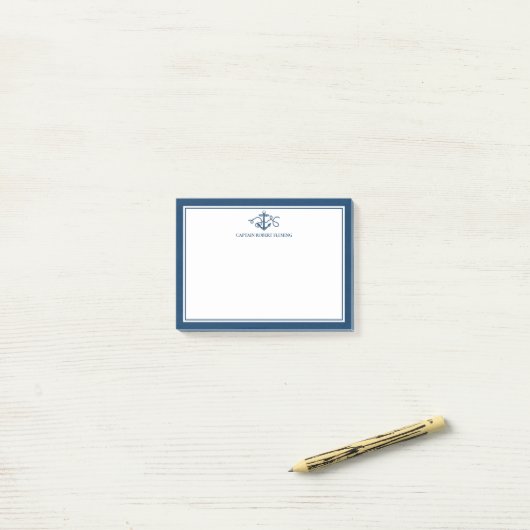 Nautical Anchor Navy Blue Personalized Post-it Klebezettel (Auf Schreibtisch)